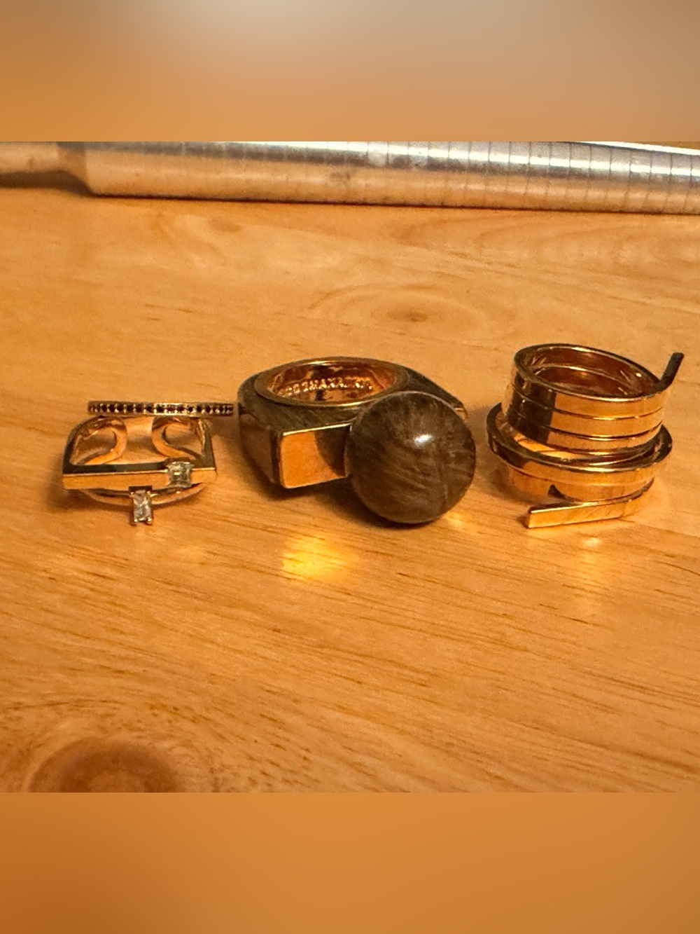 BCBG and Madewell Gold-Tone Ring Lot with Stone Accents and Wood (6-8 size)